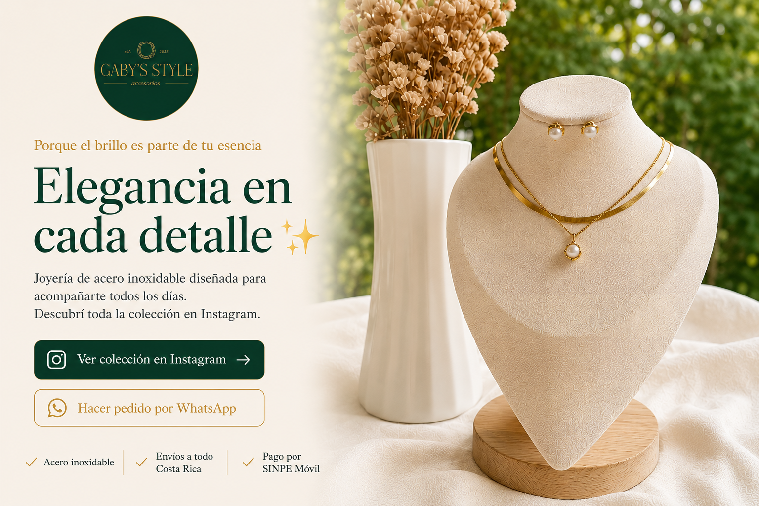 Captura de la landing page de Gaby's Style, tienda de joyería de acero inoxidable